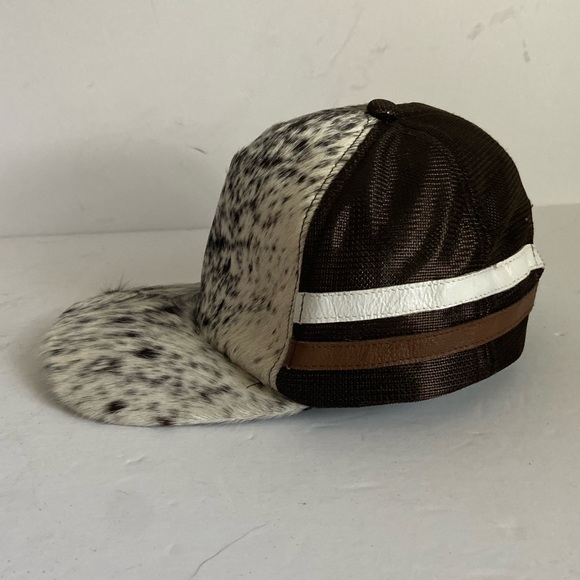 Western Real Cowhide and Leather Trucker Hat Style Snap Back Cap Mesh Adjustable - Picture 7 of 13